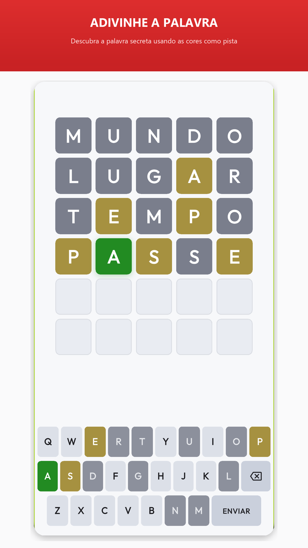 Adivinhe a Palavra - Tela Principal e Tabuleiro Clássico