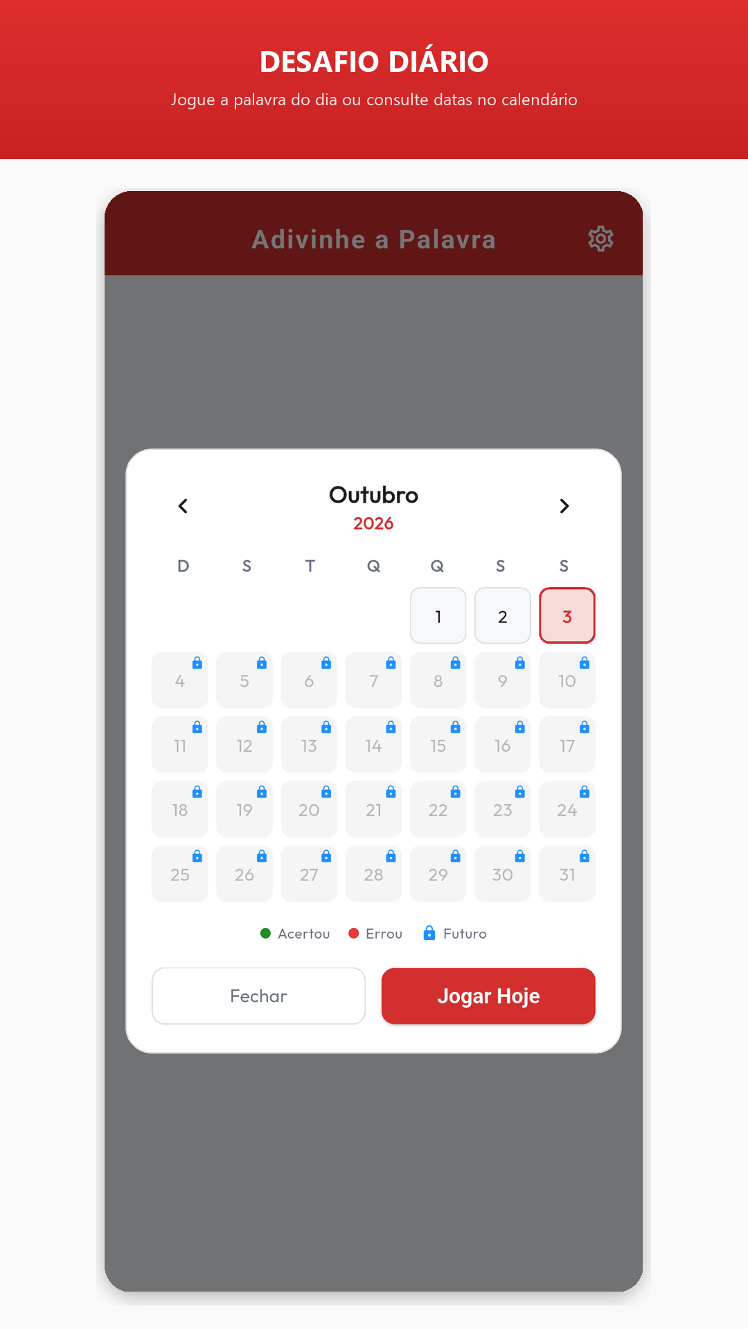 Adivinhe a Palavra - Desafio Diário e Calendário