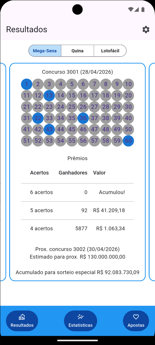 Minhas Apostas - Tela de Conferência e Resultados