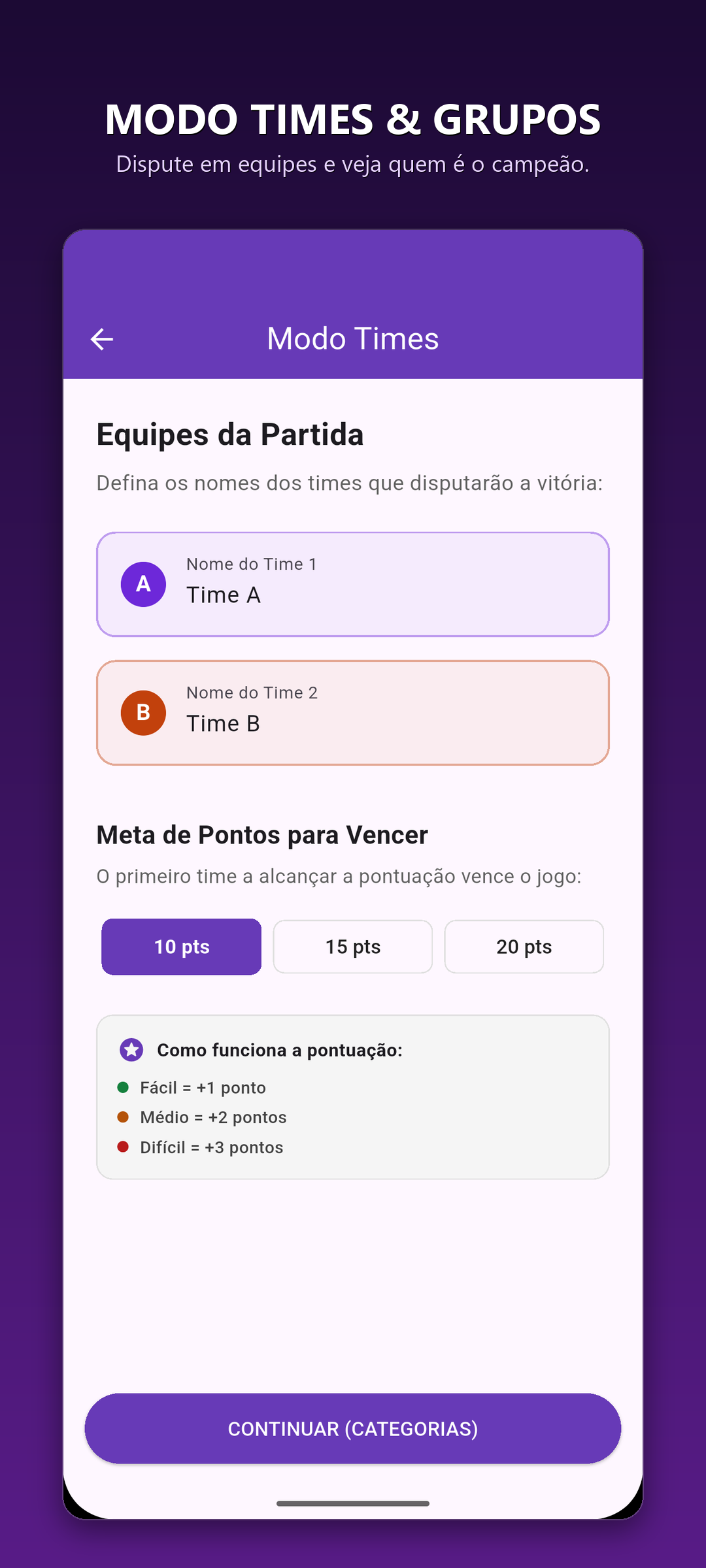MimicGO - Modo Times e Placar