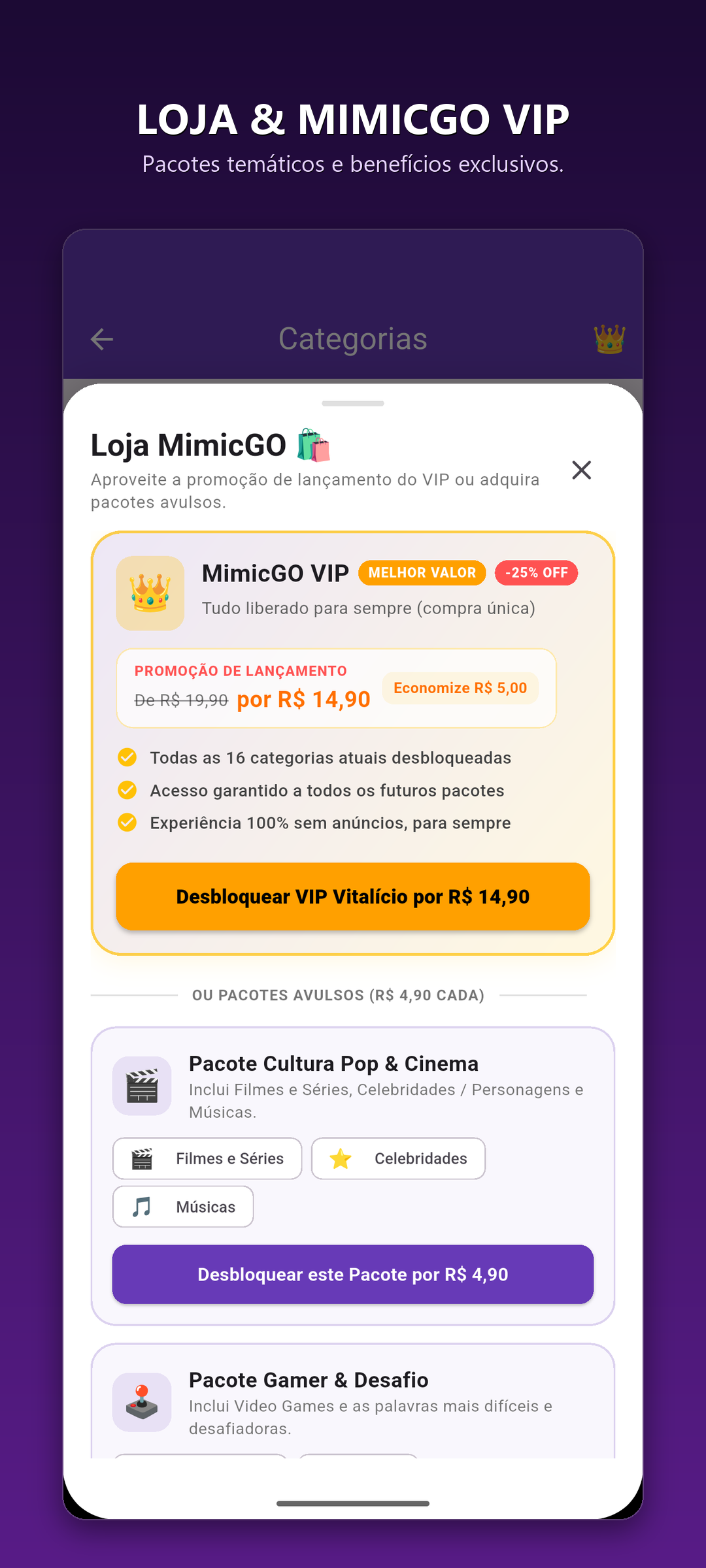 MimicGO - Loja de Pacotes e VIP Vitalício